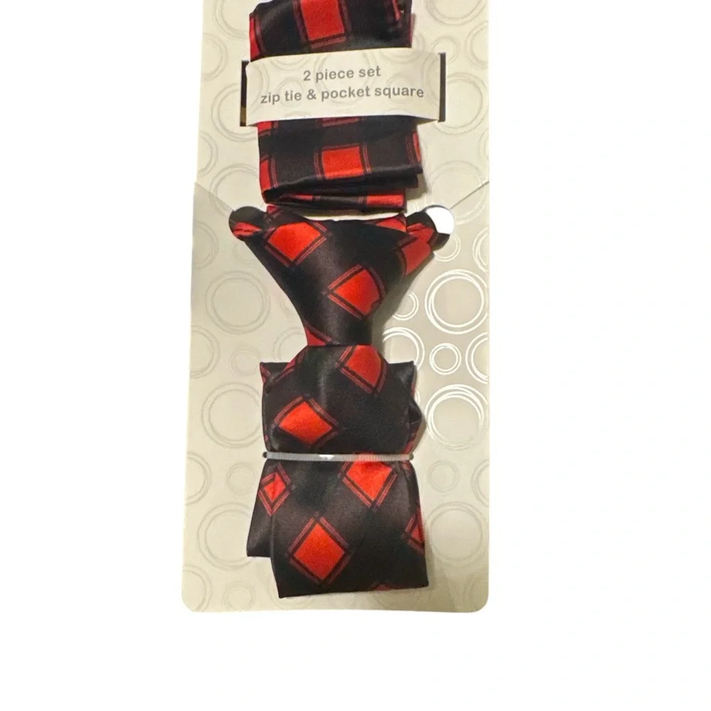 Red and Black Kids Tie and Pocket Square Set
